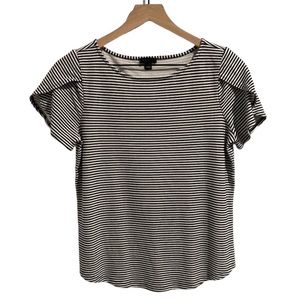 Ann Taylor Factory Navy & White Striped Short Sleeve Tee (Size Medium)